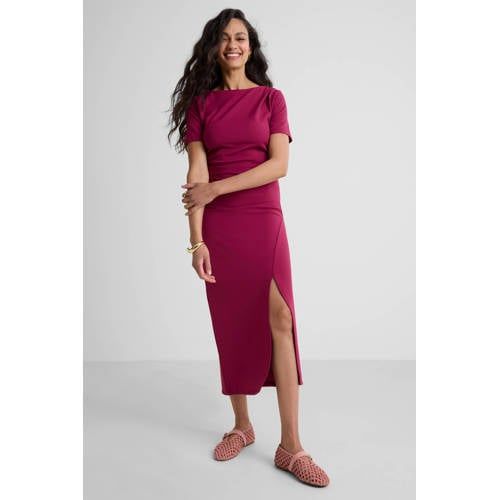 Ruby Ruby midi jurk met plooien detail wijnrood