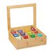 Relaxdays theedoos bamboe, 12 vaks, doorzichtige deksel, grote theekist, organizer theezakjes, HBD: ca. 9x28x23, natuur