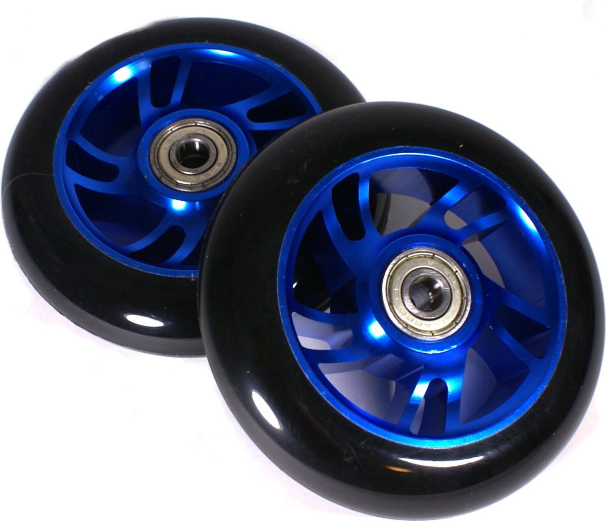 Street Monkey stuntstep wielen set blauw aluminium met abec9 lagers wielmaat 100mm