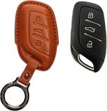 kwmobile leren autosleutel hoesje geschikt voor MG 3-knops ZS MG4 MG5 MG6 - Als sleutelhanger met sleutelring - Echt leer in bruin