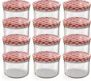 Oputec 12x 230ml inmaakpotten / voorraadpotten TO Ø 82 mm – glazen jampotten – metalen schroefdeksel rood-wit geruit – conservenpotten