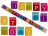 Out of the Blue 181003, gekleurde kaarsenblokken met tekst, tekst Happy Birthday, elke kubus is ca. 3 x 3 x 3 cm