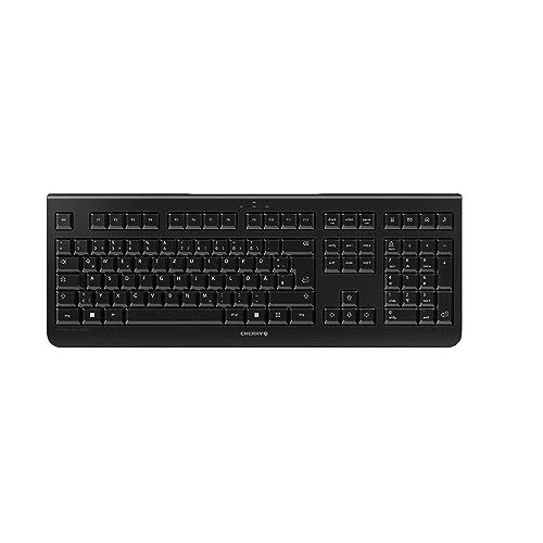 CHERRY KW 3000 Draadloos Toetsenbord met Numeriek Toetsenblok, Duitse Indeling (QWERTZ), 2,4 GHz Radioaansluiting, Geluidsarme Toetsen, Plat Ontwerp, Werkt op Batterij, Zwart
