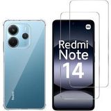 Phonillico® Schokbestendige hoes voor Xiaomi Redmi Note 14 4G (Europese versie) en 2 gehard glazen schermbeschermers
