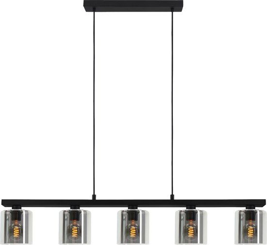 EGLO Cadley Hanglamp - 5-Lichts - Rookglas - Zwart - 121 cm