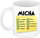 Bellatio Decorations Naam mok Micha - wit - top gozer - keramiek - 300 ml - cadeau collega beker