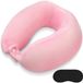 Unyqoos® Coussin de voyage en forme de U (29 x 27 x 18 cm) – mousse à mémoire de forme sans odeur, revêtement en velours doux, support de nuque réglable, masque de sommeil inclus