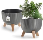 KADAX Ronde bloempot van kunststof met drie steekhouders, voor balkon, woonkamer (Ø 24 cm, antraciet)