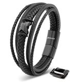 SERASAR Ideale Leren Armband Heren [Flake] - Zwart 20cm