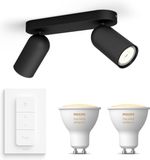 Philips Hue Pongee Opbouwspot (Zwart) - Warm tot Koelwit Licht - Incl. Hue Dimmer Switch - Plafondspot met 2 Lichtpunten - GU10 - Hue White Ambiance