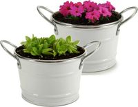 Arte r Plantenpot/bloempot teil - 2x - zink - wit - D12 x H17 cm