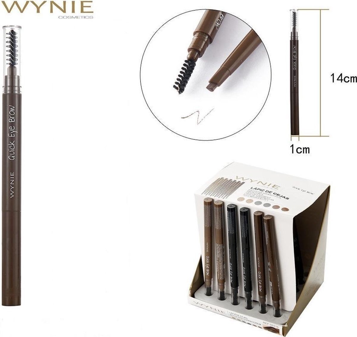 Wynie - Quick Eye Brow - Wenkbrauwpotlood met borsteltje - Licht Bruin/Light Brown - Nummer 001 - 1 stuks