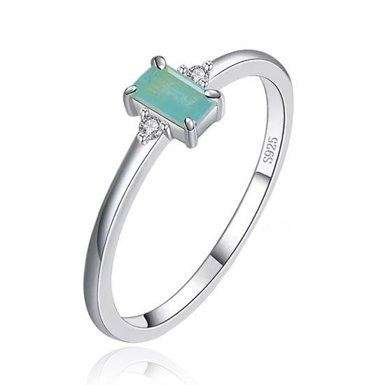 Elenza AMS Elenza Sterling .925 Zilveren Ring met Smaragdgroene Steen en Zirkonia-19mm