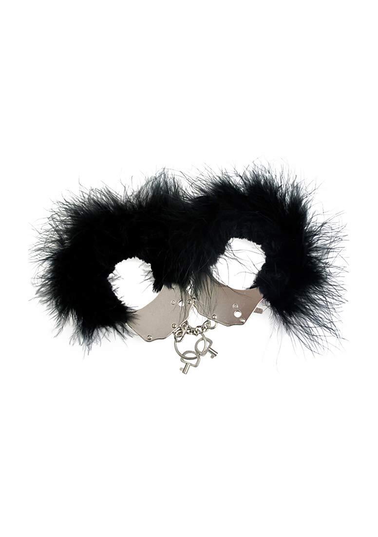 Adrien Lastic Metal and Feather Handcuffs - Black