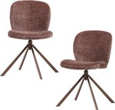 WOOOD Femke Eetkamerstoelen - Chenille Stof - Bruin - Set van 2