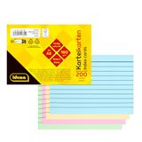 Idena 11384 - Indexkaarten A6, 200 stuks gelinieerd, flashcards van 180 g/m² FSC-Mix papier in 4 kleuren, voor school en kantoor