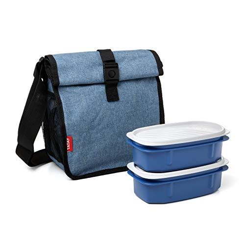 tatay Urban Food Roll & Go koeltas, inhoud 4,2 liter, met 2 waterdichte stippen 0,5 l van BPA-vrij kunststof, kleur denim blauw, afmetingen 22 x 11 x 22,5 cm