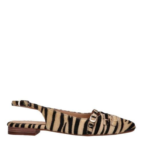 Tango Duna 4 m leren slingback loafers met ponyhair en zebraprint beige/zwart