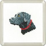Heritage kruissteek set Aida "Black Labrador", tellpatroon, CFBL1444-A, onderzetter grootte 7,5 x 7,5 cm