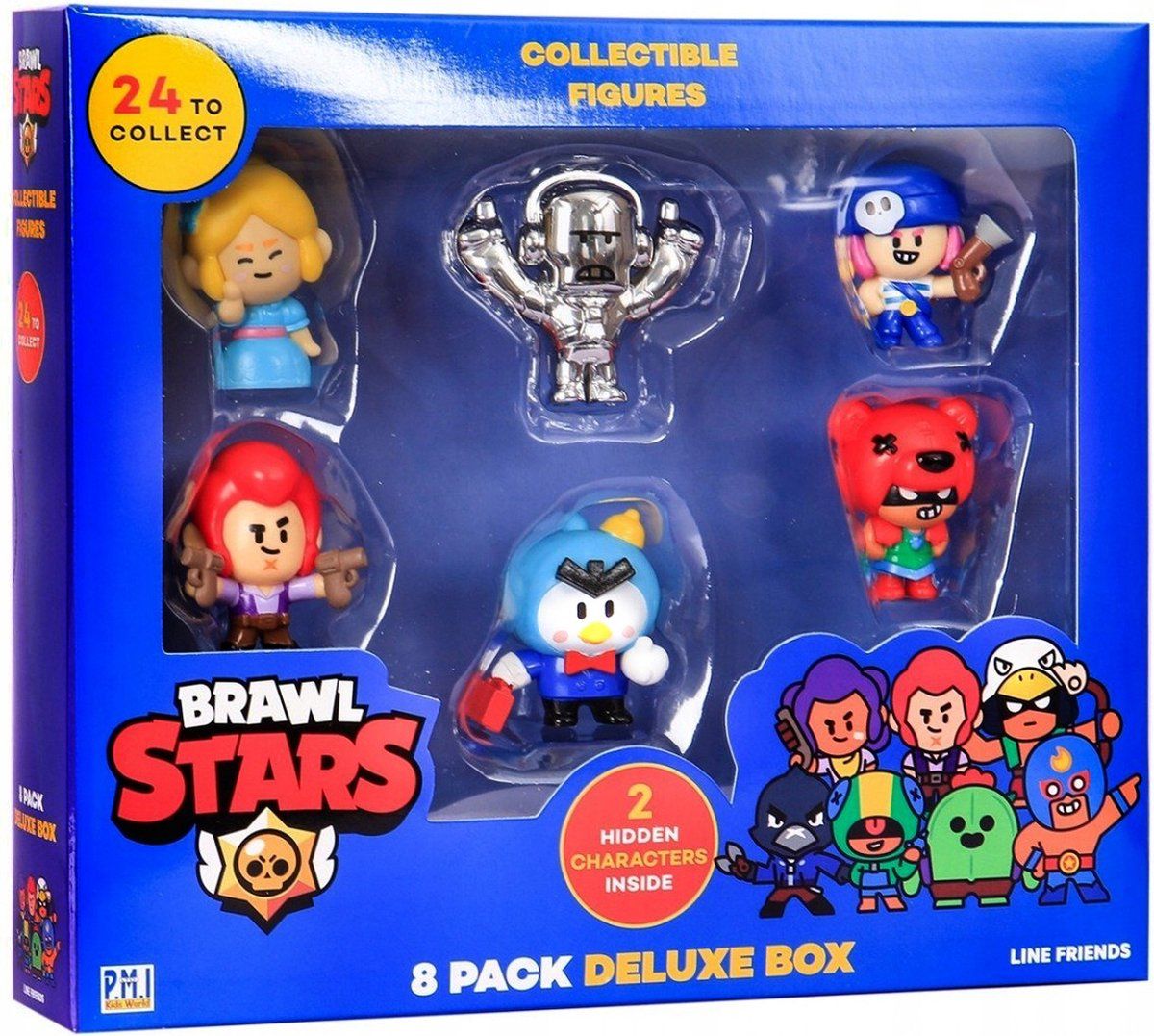 Brawl Stars P.M.I. BRW2070 Collectible Figures - 8 Pack Deluxe Box -including 2 rare hidden characters (S1) (Random) , Meerkleurig, Standard