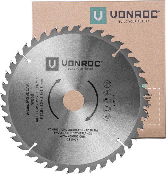 VONROC Zaagblad – Ø216MM – 40 tanden – voor hout