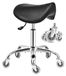 Tabouret selle ergonomique avec roulettes, revêtement en similicuir, noir, avec hauteur réglable