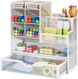 Merkloos Multifunctionele Mesh Bureau Organiser met Lade en Opbergvakken - Wit