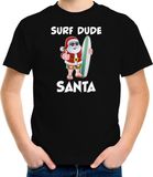 Bellatio Decorations Surf dude Santa fun Kerstshirt zwart voor kinderen