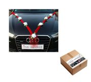 Organza autodecoratie M bruiloft auto decoratie organza lint en rozen zuiver wit/rood