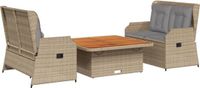 vidaXL 3-delige loungeset met kussens, polyrattan, beige