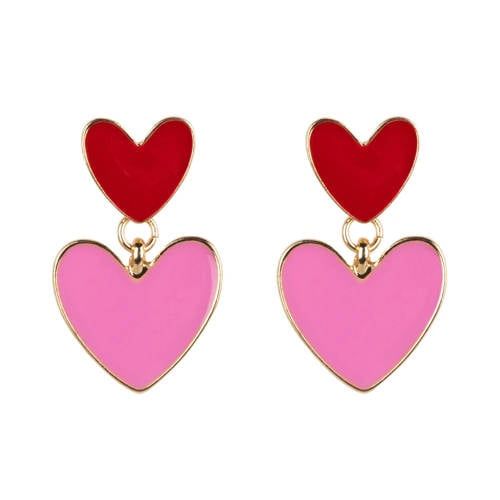 Life of Bulu oorbellen met hartjes rood/roze