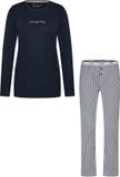 By Louise Dames Pyjama Set Lang Donkerblauw Gestreept - Maat L