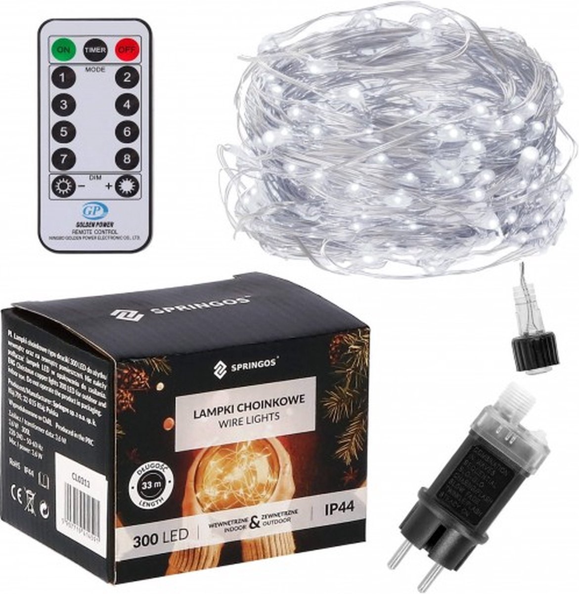 springos Kerstverlichting | Binnen & Buiten | 30 m + 3 m snoer | 300 LED | Inclusief afstandsbediening | Koud wit