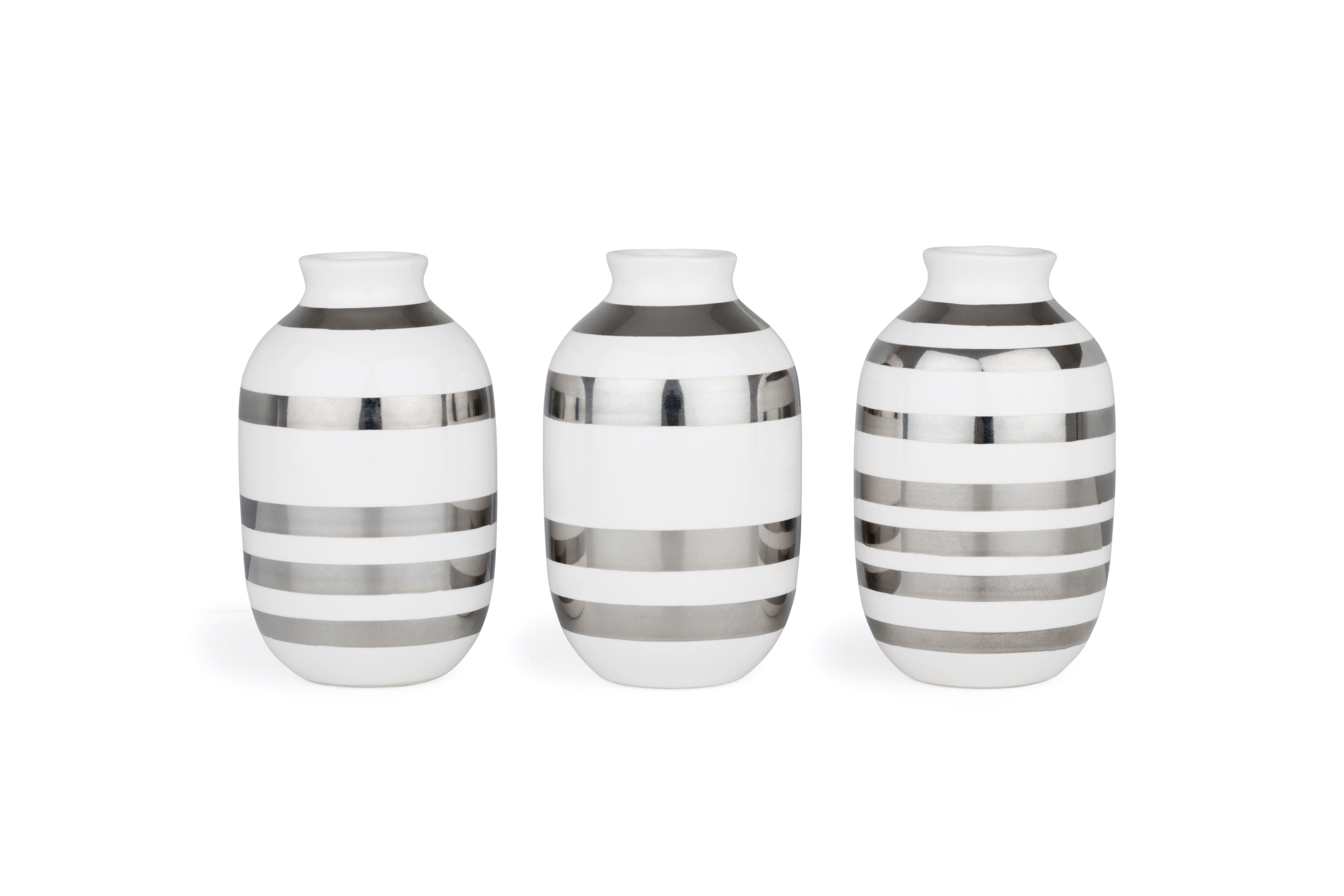 Kahler Design Vaas Omaggio - Set van 3 Stuks - Hoogte 8 cm - Porselein - Zilver/Wit