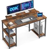 Merkloos / Sans marque Famanu Bureau, gamingtafel met plank, omkeerbaar, 120 x 50 x 86,5 cm, met monitorhouder, computerbureau voor kantoor en woonkamer, vintage stijl, bruin