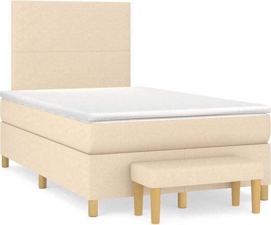 vidaXL Boxspring met matras stof crèmekleurig 120x200 cm