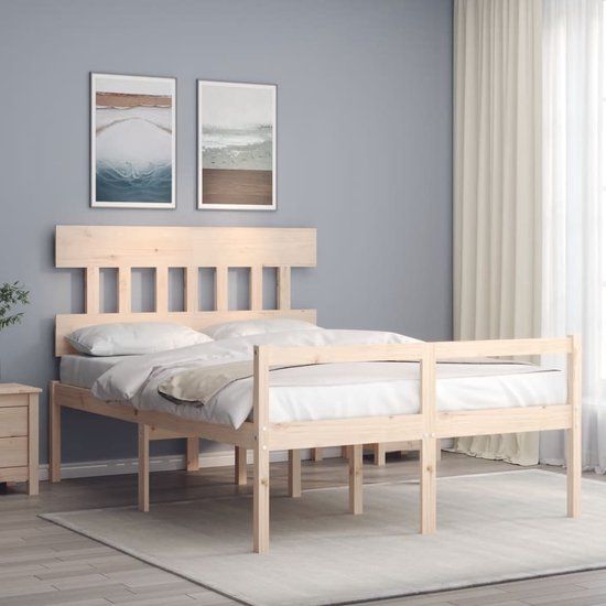 vidaXL Seniorenbed met hoofdbord massief hout naturel 140x190 cm