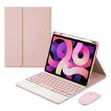 HaoHZ Toetsenbordhoes voor iPad Air 4 Gen 10,9 inch 2020 - Engels en Duitse lay-out, afneembaar draadloos bluetooth-toetsenbord met touchpad, bluetooth-muis, roze, zonder backlit