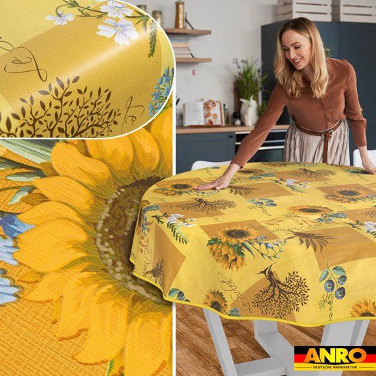 ANRO Tafelkleed Zonnebloemen Meerkleurig Rond Ø140cm Met sierband Afwasbaar Waterafstotend