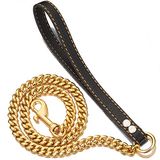 PRADOG Ketting, hondenriem, metaal, kauwbestendig, 12 mm, zware hondenriem, ketting met lederen gevoerd handvat voor grote middelgrote en kleine honden (totale lengte van 3 ft)