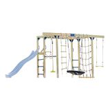 AXI Boris Klimtoestel Bruin met Schommels en Trapeze – Pastel Blauwe Glijbaan – Monkey Bars en Klimnetten – Duikelstang – Diverse Ladders