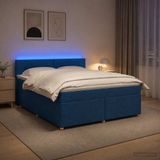 vidaXL Boxspringbed met matras en hoofdeinde, blauw, 140 x 200 cm, stof