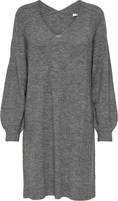 JDY JDYELANORA L/S V-NECK DRESS KNT NOOS - Dark Grey Melange - Maat L