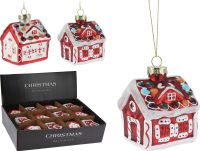 Nampook Huisje hangdeco 8 cm rood 2ass kerstversiering