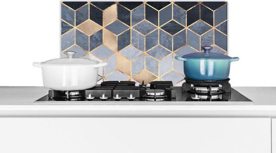 KitchenYeah Spatscherm keuken - Luxe - Kubus - Patronen - Goud - 60x30 cm - Aluminium
