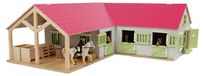 Blocs en bois écurie de chevaux, échelle 1:24, avec 3 stalles, toit pliable, rose