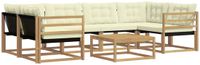 vidaXL Hoek loungeset 6 zitplaatsen Wit en crème Acacia hout