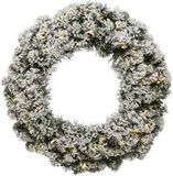 Everlands Groen/witte kerstkrans 60 cm Imperial met kunstsneeuw en led-lichtjes