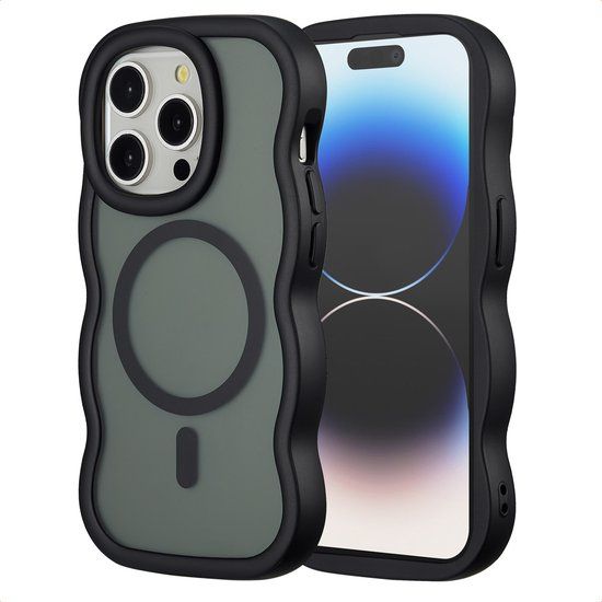 Selencia Wavy Case - Golvend Hoesje geschikt voor Apple iPhone 14 Pro - Zwart