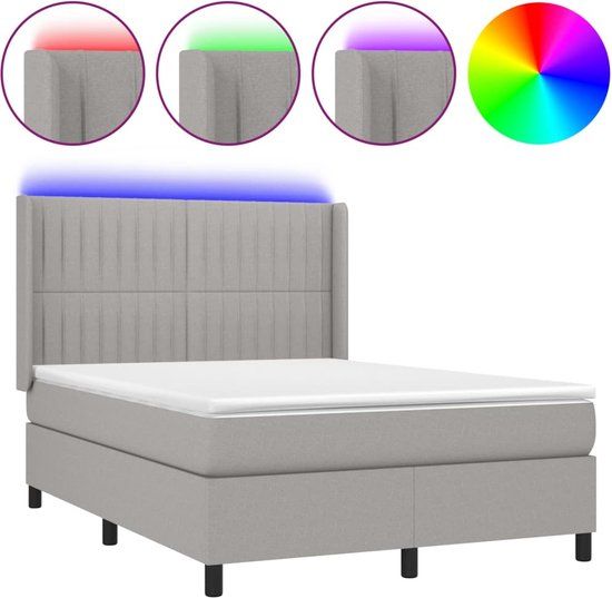 vidaXL Boxspring met matras en LED stof lichtgrijs 140x200 cm